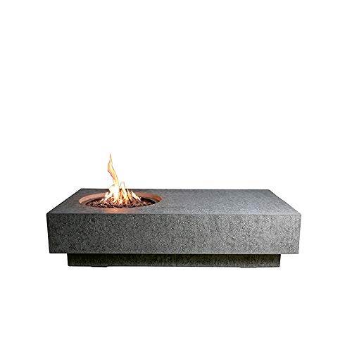 Elementi Outdoor Concrete Fire Pit Natural Gas Fire Table 45000 BTU Auto-IgnitionPatio Furniture Cast Concrete Metropolis Table 304Stainless Steel Burner Canvas Cover Lava Rock Included