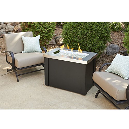 Outdoor Great Room Providence Stainless Steel Crystal Fire Pit Table With Black Metal Base