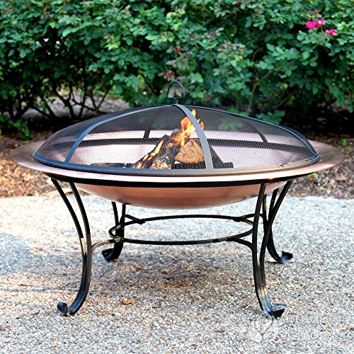 Catalina Creations 100 Solid Copper Fire Pit with Log Grate Spark Screen Lift Tool - 40 in
