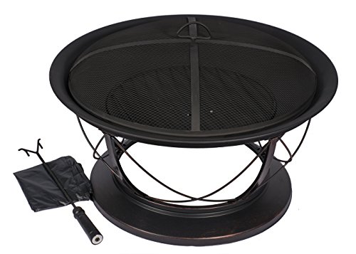 HIO 30-Inch Fire Pit with Spark Screen Wood Grate Cover and Poker