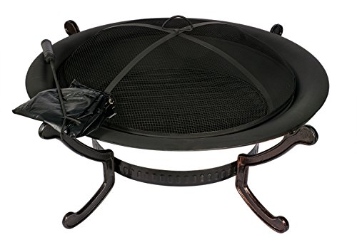 HIO 39-Inch Outdoor Fire Pit with Spark Screen Steel Wood Grate Protective Cover and Safety Poker