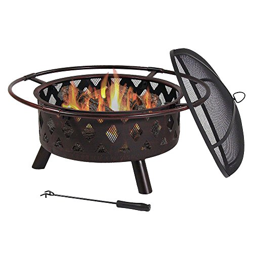 Sunnydaze 30 Inch Bronze Crossweave Wood Burning Fire Pit with Spark Screen