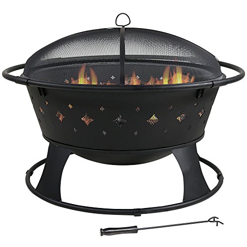 Sunnydaze 36 Inch Large Diamond Wood-Burning Fire Pit with Spark Screen