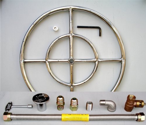 18&quot Round Stainless Steel Fire Pit Gas Burner Ring Kit With Elbow