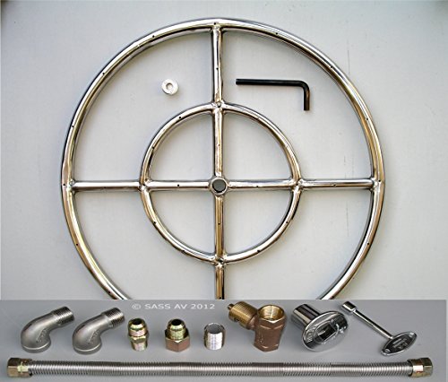 Fire Pit Burner Ring 24&quot Diameter Stainless Steel 2 Elbows Kit With Connectors