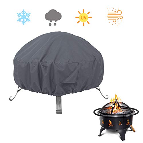 AKEfit Fire Pit Cover Round Outdoor Heavy Duty Waterproof Weather Resistant with PVC Dustproof Patio Kettle Grill Cover for 32 Inch Grey Easy to Use