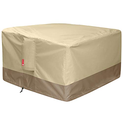 Gas Fire Pit Cover Square - 600D Heavy Duty Patio Outdoor Fire Pit Table Cover with PVC Coating100 WaterproofAir VentsFits for 34  35  36 inch Fire Pit  Table Cover 36L x 36W x 24HBeige