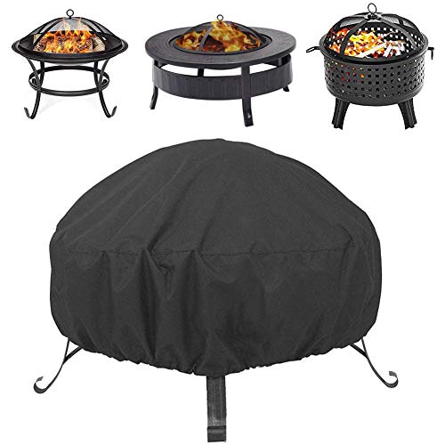 Round Outdoor Fire Pit Cover Waterproof and Weather Resistant Lightweight Protective Case with Drawstrings Outdoor Garden Patio Heater Cover for Rain Frost Dirt Protection Black 122x46cm