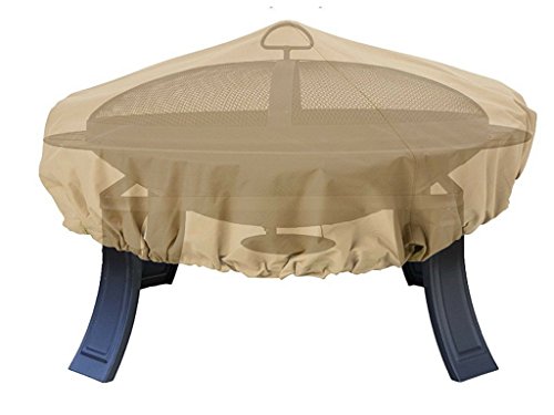 TSR Outdoor Fire Pit Cover Shape Round with Elastic Loops and Elastic Cord in The Bottom Weather Resistant Easy to use Color Light Brown