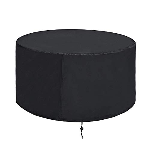 Veesoo Fire Pit Cover Round Fire Pit Cover 40 inch Heavy Duty Waterproof Patio Fire Pit Cover with Drawstring Outdoor Table Cover - Black
