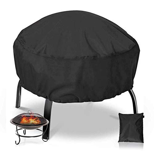 Zervatek Outdoors Fire Pit Cover Round Firepit Cover with Thick PVC Coating - Black Waterproof Fire Bowl Cover Round 122 46cm