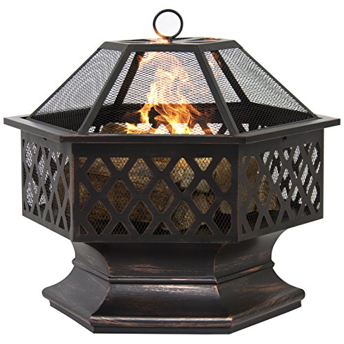 BCP Hex Shaped Fire Pit Outdoor Home Garden Backyard Firepit Bowl Fireplace PMN4534TG48 3464YHREx43918