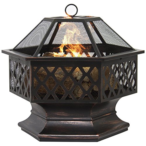 Hex Shaped Fire Pit Outdoor Home Garden Backyard Firepit Bowl Fireplace Log Wood