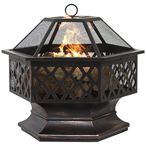 Hex Shaped Fire Pit Outdoor Home Garden Backyard Firepit Bowl Fireplace Log Wood