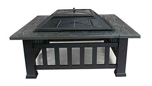 Smartxchoices Outdoor 32&quot Metal Firepit Backyard Patio Garden Square Stove Fire Pit With Coverpoker black