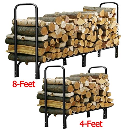 Gracelove US STOCK 4ft Outdoor Heavy Duty Steel Firewood Log Black Rack Wood Storage Holder