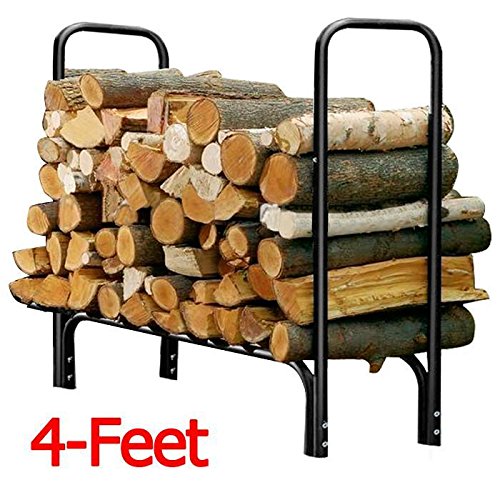 Yaheetech Heavy Duty Outdoor Log Rack Steel Firewood Storage Holder Black 4-Feet