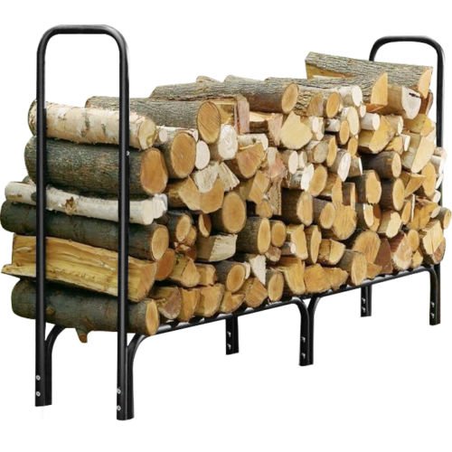 firewood basket 8 Feet Outdoor Heavy Duty Steel Firewood Log Rack Wood Storage Holder Black firewood rack