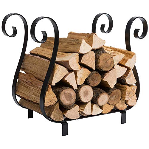 DOEWORKS Fireplace Log Holder Wrought Iron Indoor Firewood Rack Logs Bin Carrier for Outdoor Fireplace Pit Decorative Wood Holders Black Renewed