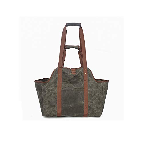GZQ Waxed Canvas Firewood Log Carrier Fireplace Carrier Log Tote Bag Indoor Firewood Totes Holders Fire Wood Carriers Carrying for Outdoor Waxed Durable Wood Tote Fireplace Stove Accessories