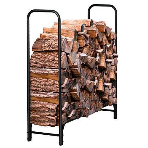 Syntrific Firewood Log Rack Indoor Outdoor Heavy Duty Log Holders for Firewood Wrought Iron Firewood Holders Lumber Storage Stacking Black Logs Bin Holder for Fireplace Tool Accessories