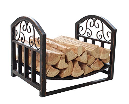 Everflying Wrought Iron Log Rack Firewood Storage Holder Heavy Duty Log Bin Fireside Log Carrier for Fireplace Stove Accessories