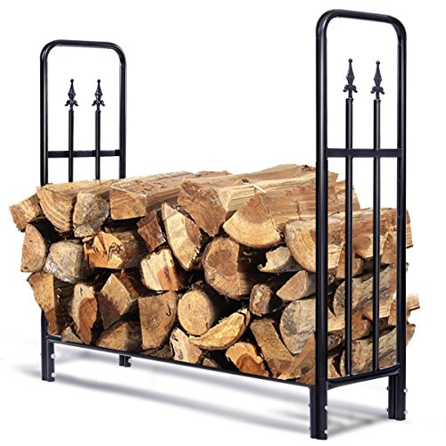 Goplus Firewood Log Rack Indoor Outdoor Fireplace Storage Holder Logs Heavy Duty Steel Wood Stacking Holder Kindling Wood Stove Accessories Tools Accessories 4 Feet