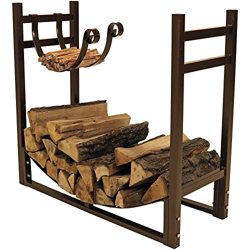 Sunnydaze Firewood Rack with Kindling Holder - Indoor or Outdoor Fireplace Log Rack Firewood Holder for Wood Storage - 33 Inch Wide x 30 Inch Tall Bronze