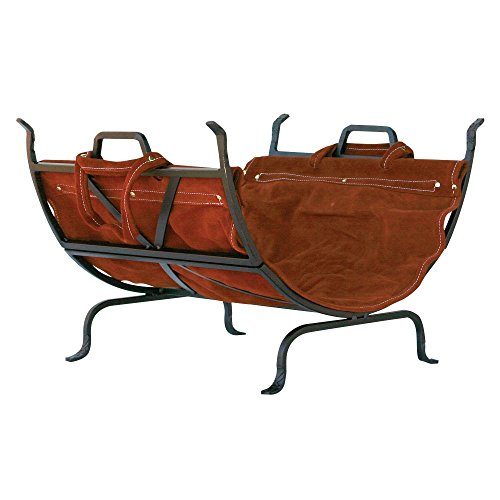 UniFlame Iron Fireplace Log Rack with Suede Leather Carrier