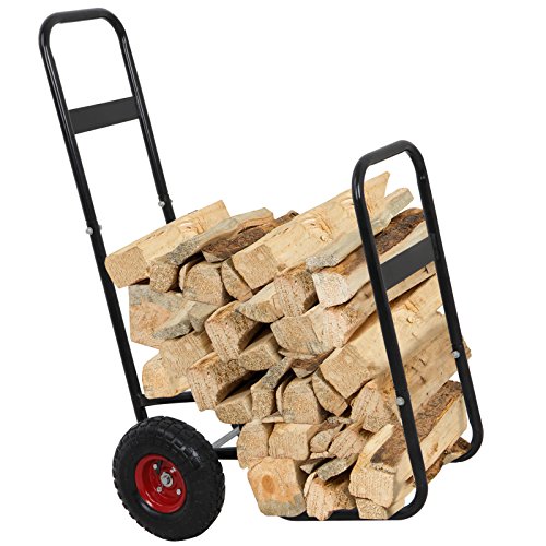 ZENY Firewood Fireplace Log Rack Cart Carrier Fireside Shelter Wood Mover Hauler Rolling Firewood Storage Cart DollyIndoor Outdoor