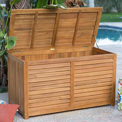 90-Gallon Outdoor Wood Storage Deck Box Weather-Resistant Stain Natural Finish