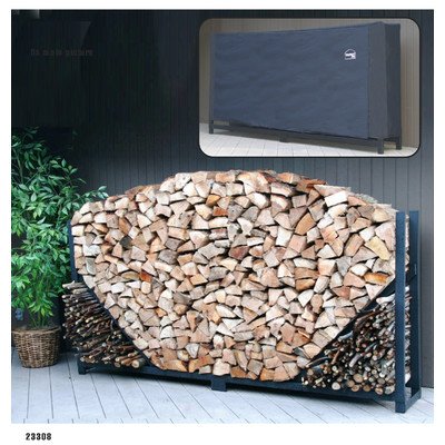 Shelterit Straight Firewood Log Rack With Kindling Wood Holder And Waterproof Cover 8 Black