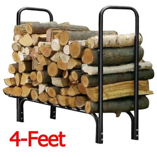 4 Feet Outdoor Heavy Duty Steel Firewood Log Rack Wood Storage Holder Black