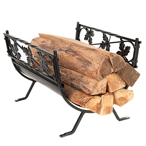 Hio Small Leaves Decorative Firewood Racks 185 Inch Wrought Iron Indooroutdoor Fireside Log Rack