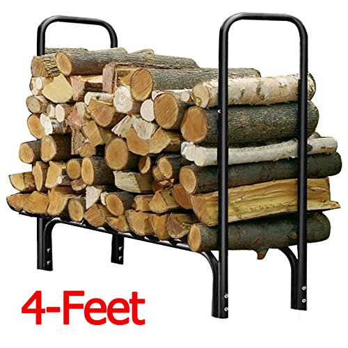 Yaheetech Heavy Duty Outdoor Log Rack Steel Firewood Storage Holder Black 4-feet