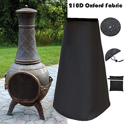 Patio Outdoor Chiminea CoverWaterproof 210D Durable Oxford Garden Heater Cover UV Protective Chimney Fire Pit Large Heater Cover Black