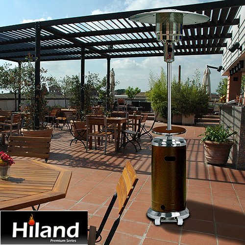 Hammered Antique Bronze and Stainless Steel Patio Heater with Adjustable Table