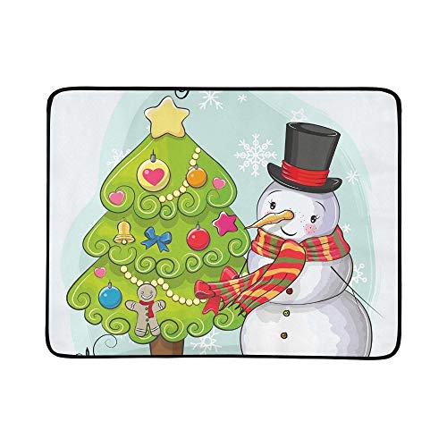 YKNFIS Beach Floor Mats for Bathroom Greeting Card Cute Cartoon Snowman Hat Portable Multi-Functional Waterproof Blanket Mat 60x78 Inch Outdoor Heating Blanket