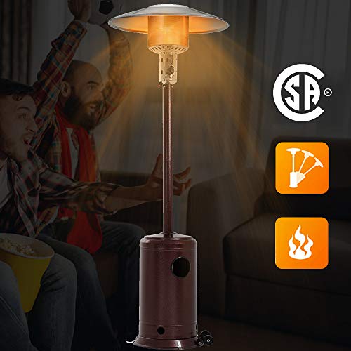 Patio Heater Heavy Duty Garden Outdoor Heater Commercial 41000BTU Powerful Outdoor Propane Heater with casters Automatic Tilt Cut-Off Switch Tall Bronze Finish Propane Gas Heater with Tank Housing