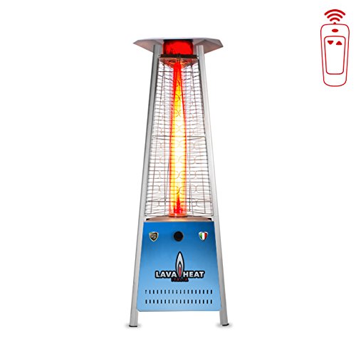 Lava Heat Italia Triangular 6 ft Commercial LED Color Base Column of Flame Patio Heater with Remote LHI-102 - LED Stainless Steel - Propane