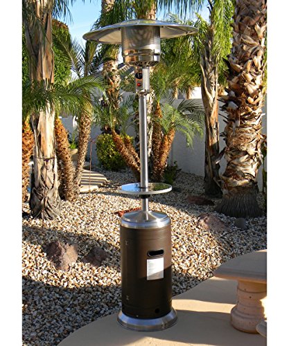 Patio Propane Heater with Adjustable Table Stainless Steel Construction and Hammered Bronze Finish