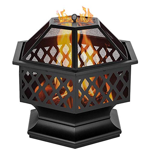 Binlin Fire PitOutdoor Heavy Steel Hex Shape 24 Fire Pit Wood Burning Fireplace Patio Backyard Heater Steel Firepit Bowl Decoration for Backyard Poolside