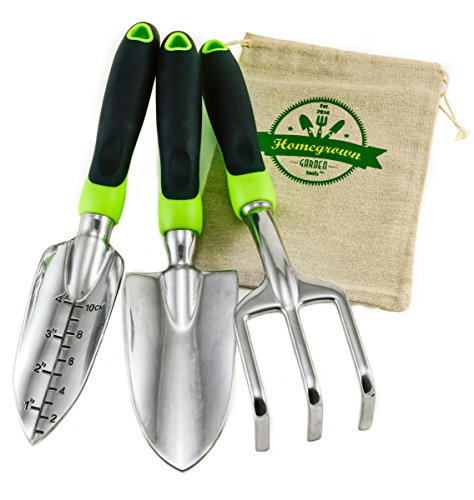 3-Piece Garden Tool Set with Ergonomic Handles from Homegrown Garden Tools Includes Burlap Tote Sack Makes the Perfect Gift