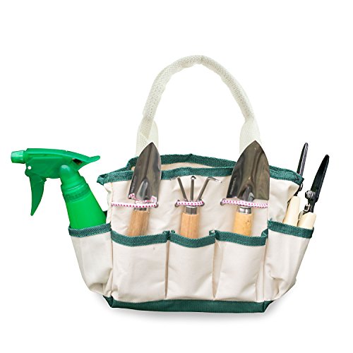 GardenHOME Indoor Small or Kids Garden 7-Piece Stainless Steel Garden Tools - 1 Garden Tool Bag 3 Tools 2 Scissors 1 Garden Sprayer