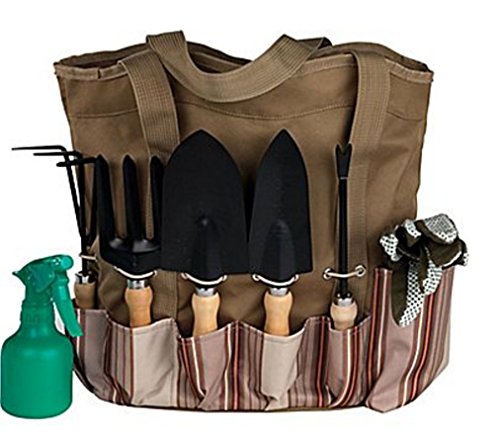 Scuddles 7 Piece Garden Tools Set with 7 Gardening Tools Digger Weeder Rake TrowelTransplanter Garden Tote Bag and Gloves