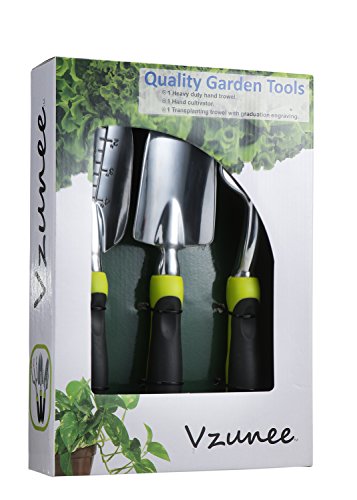 Vzunee Gardening Tool Gift Set Kit with 3 Durable Ergonomic Easy to Grip Aluminum Head Tools Garden Trowel Transplanting Spade Garden Rake