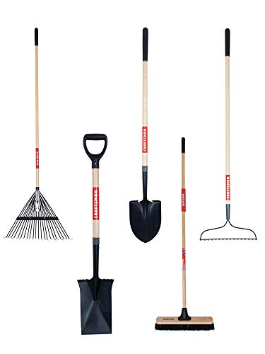 CRAFTSMAN CMXMKIT0090 5-Piece Garden Landscape Tool Set with Lawn Digging Shovel Garden Rake Border Spade Push Broom