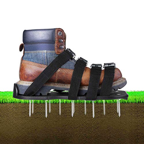 TACKLIFE Lawn Aerator Shoes Updated Stiffened Sole Design 4 Aluminum Alloy Buckled Straps Spike Sandals Lawn Core Aeration Gardening Tools for Lawn or Yard