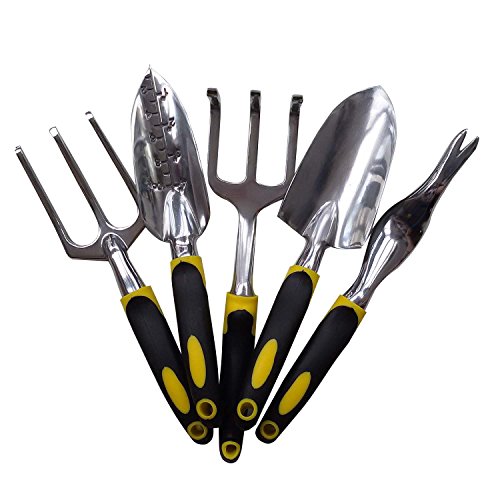 Lifeforce 5pcs Garden Tool Set Trowel Fork Transplanter Cultivator Weeder