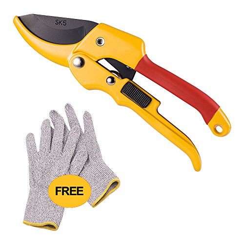 IMEEK Pruning Shears - Garden Scissors with Carbon Stainless Steel Sharp Blade - Labour Saving Hand Pruner with BONUS Cut-Resistant Gloves